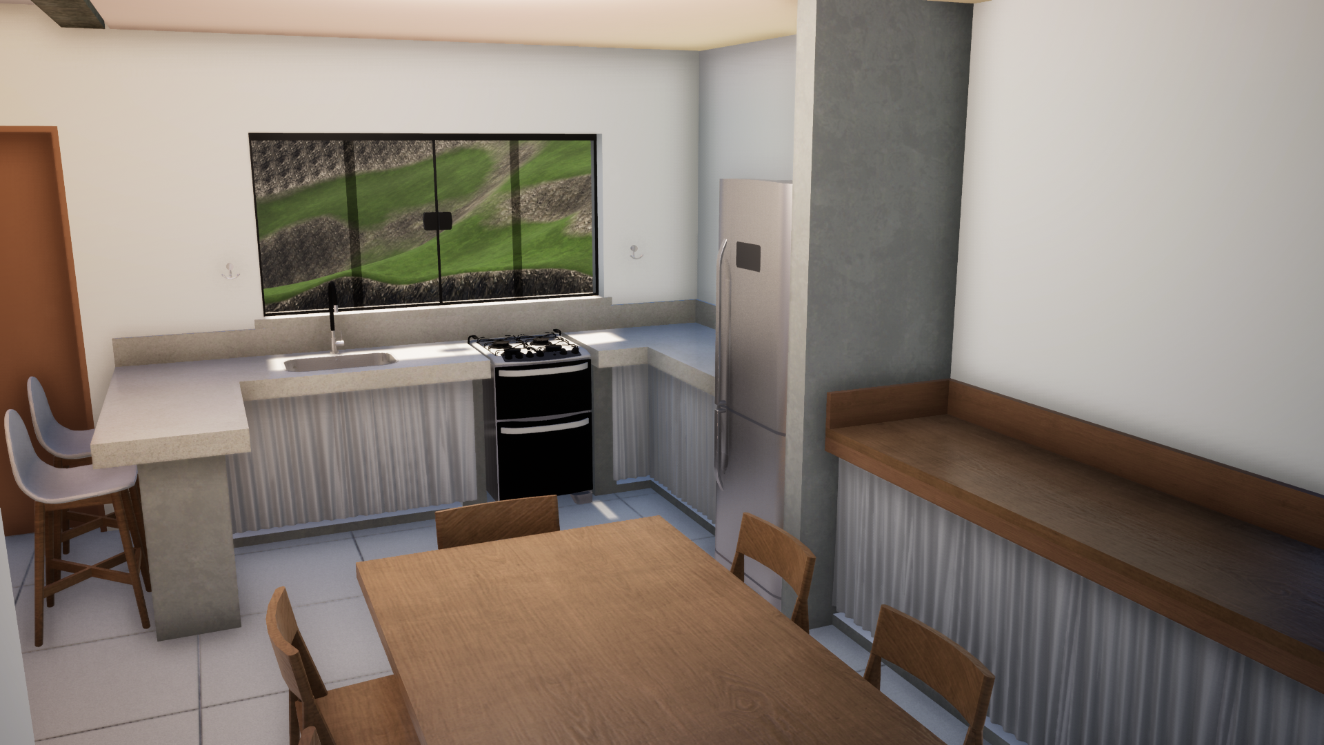 Vista externa com piscina