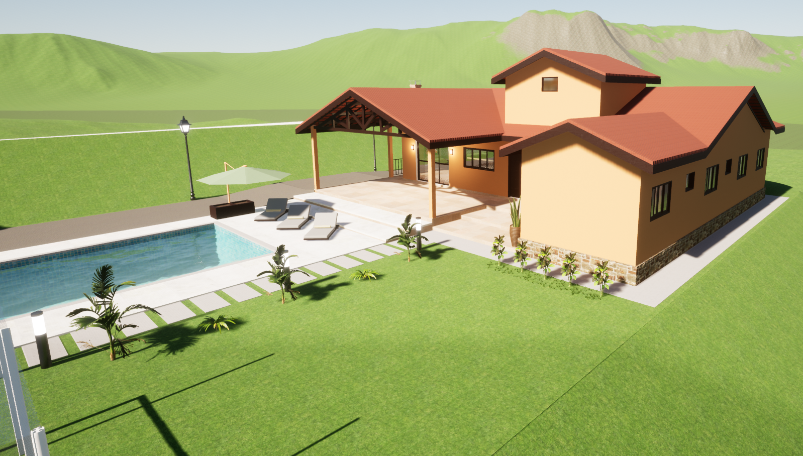 Vista externa da casa de campo