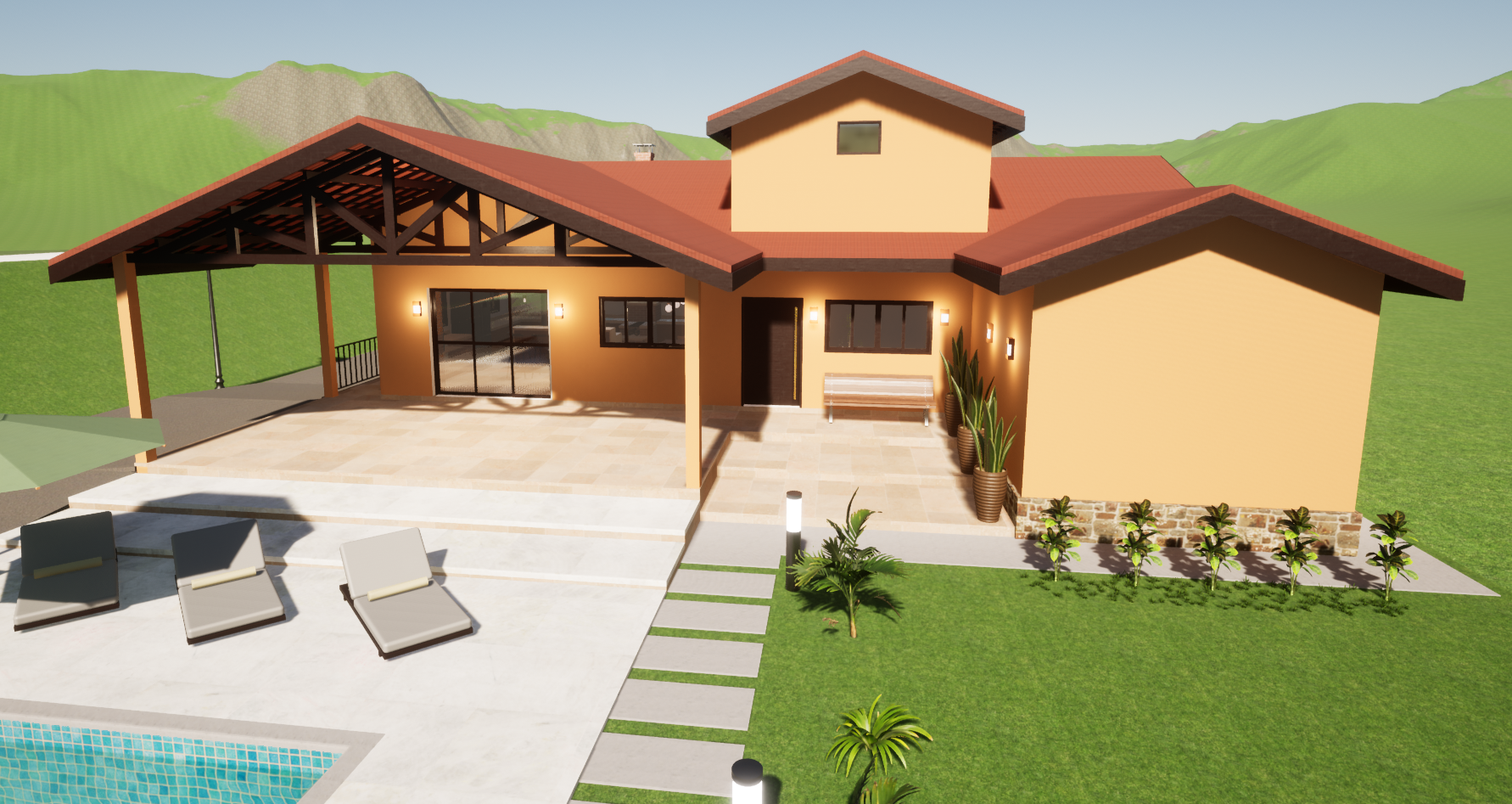 Vista externa da casa de campo