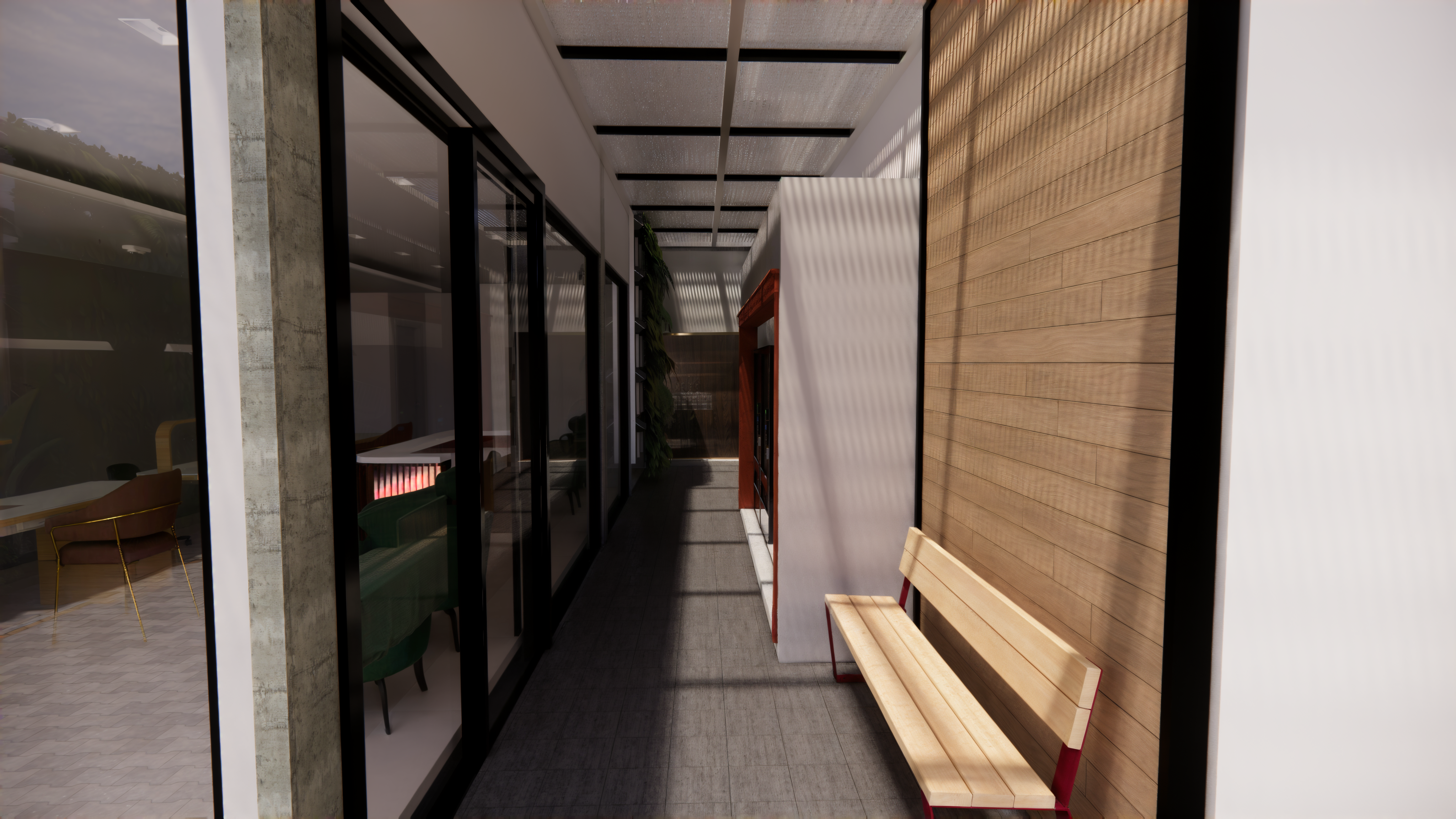 Vista noturna do centro comercial